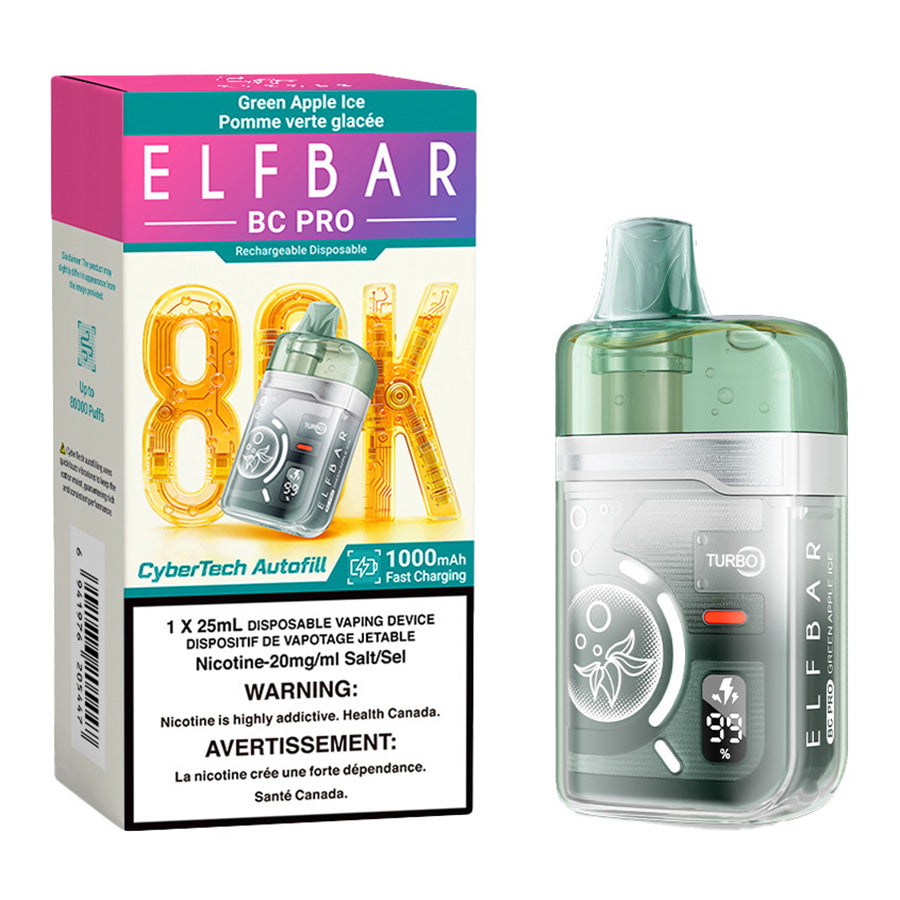 Elf Bar BC Pro 80K Disposable Vape Device - Green Apple Ice 25ml